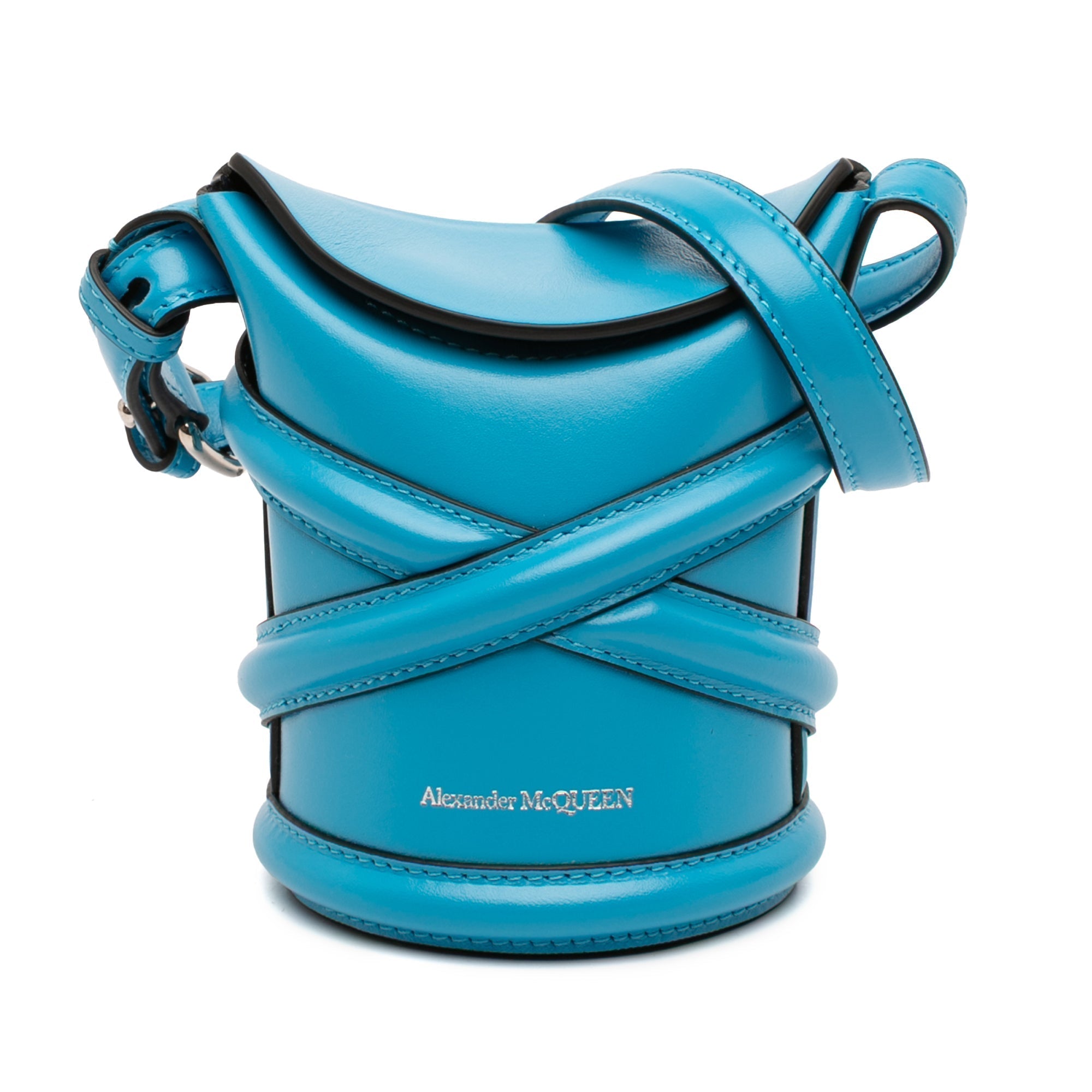 Alexander McQueen The Curve – Borsa a Secchiello in Pelle di Vitello Blu