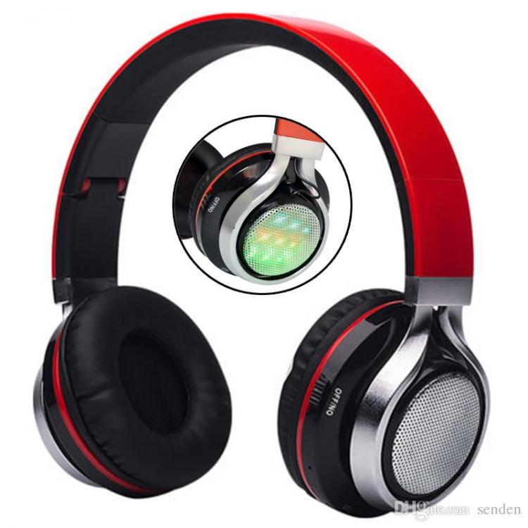 CUFFIE BLUETOOTH WIRELESS STEREO SENZA FILI PIEGHEVOLE SD RADIO VIVAVOCE CON LED
