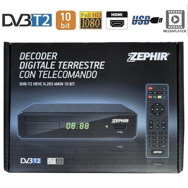 Zephir Decoder Digitale Terrestre Tv Full Hd Dvb-T2 Hevc Usb 2.0 Hdmi Led Tvsat