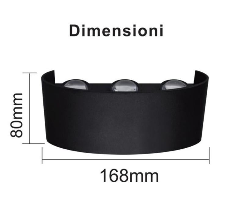 APPLIQUE A PARETE LED NERO 18W LUCE NATURALE 4000K ESTERNO UP&DOWN IMPERMEABILE