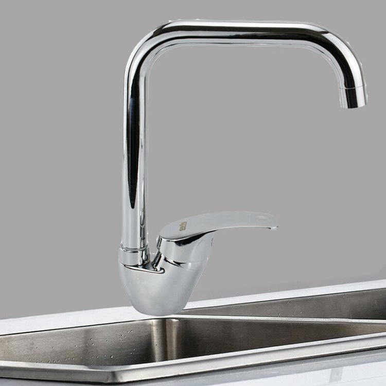 Rubinetto Cucina Miscelatore Lavello Canna Alta Quadrata In Ottone Cromato 69204