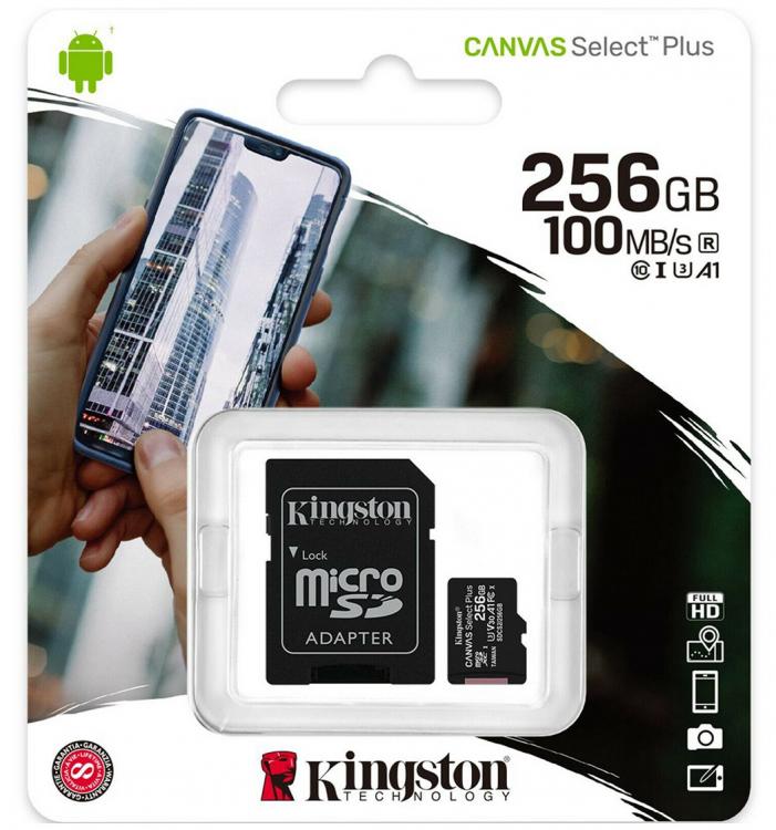 Kingston Micro Sd 256Gb + Adattatore Canvas Plus Sdcs2 Classe 10 100Mb/S