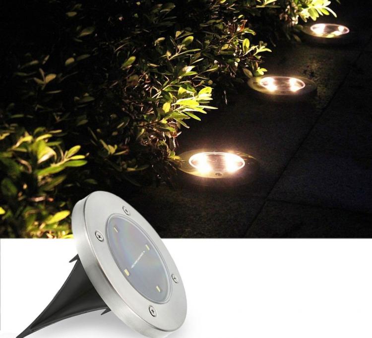 4 FARO LAMPADA LED SOLARE DA ESTERNO GIARDINO FARETTO 4 LED PICCHETTO SEGNAPASSI