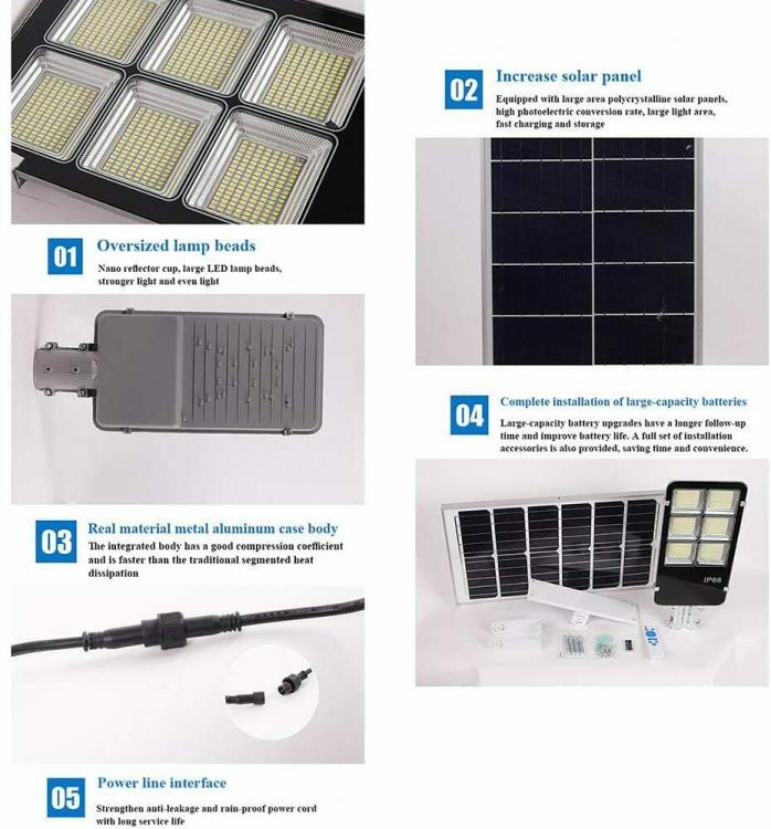 Lampione Led + Pannello Con Solare Staffa E Telecomando 300W Ip66 Faro Stradale