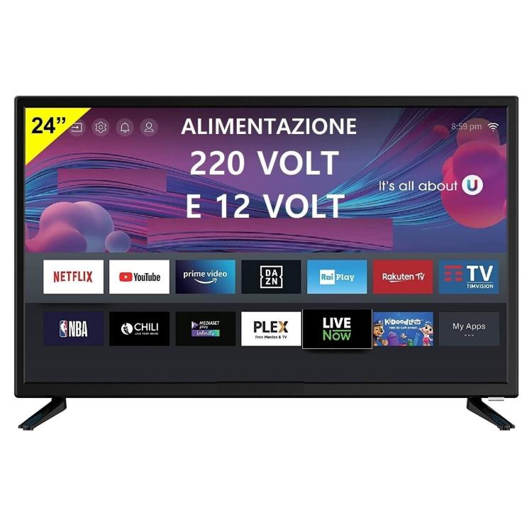 Sinudyne Smart Tv Led 24" Pollici 12V Hd Dvb-T2/S2 Hdmi Scart Hotel Camper Barca