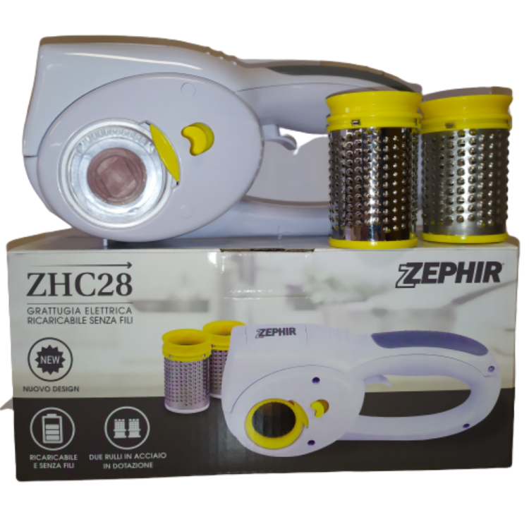 Zephir Grattugia Elettrica Ricaricabile 2 Rulli Acciaio Cucina Formaggio Bianco
