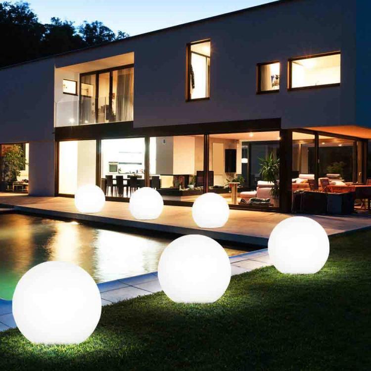 Lampada Sfera Da Giardino Ø 40Cm Luce Esterno Palla Terra E27 Bianco + Picchetti Illuminazione Sentiero Faro Arredamento Feste