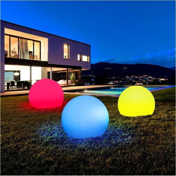 Lampada Sfera Da Giardino Ø 50Cm Luce Esterno Palla Terra E27 Bianco + Picchetti Illuminazione Sentiero Faro Arredamento Feste