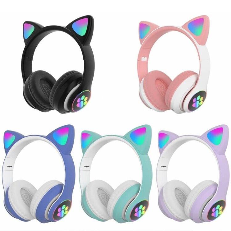 CUFFIE GATTO BLUETOOTH WIRELESS GAMING AURICOLARE LED IPHONE SMARTPHONE - BLU