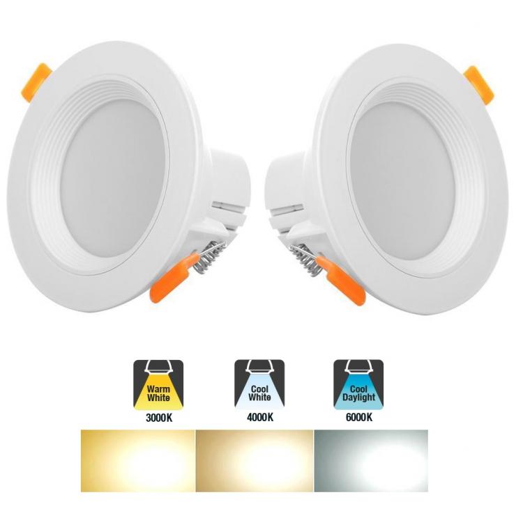 2x FARETTO INCASSO LED 5W 3in1 LUCE BIANCA FREDDA NATURALE CALDA SOFFITTO MOLLA