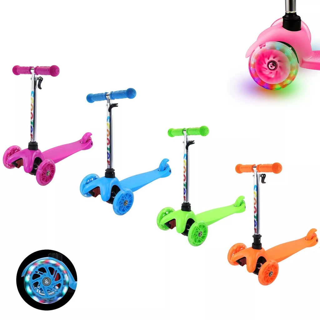 Monopattino 3 Ruote Per Bambino/Bambina Altezza Regolabile Freno Luci (Fucsia)