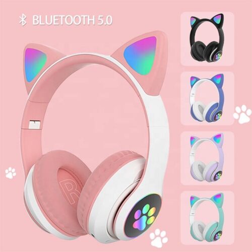 CUFFIE GATTO BLUETOOTH WIRELESS GAMING AURICOLARE LED IPHONE SMARTPHONE - BLU
