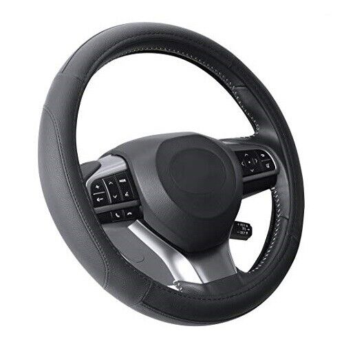 COPRIVOLANTE AUTO UNIVERSALE FODERA VOLANTE 35-37cm 36cm SIMIL PELLE NERO TUNING