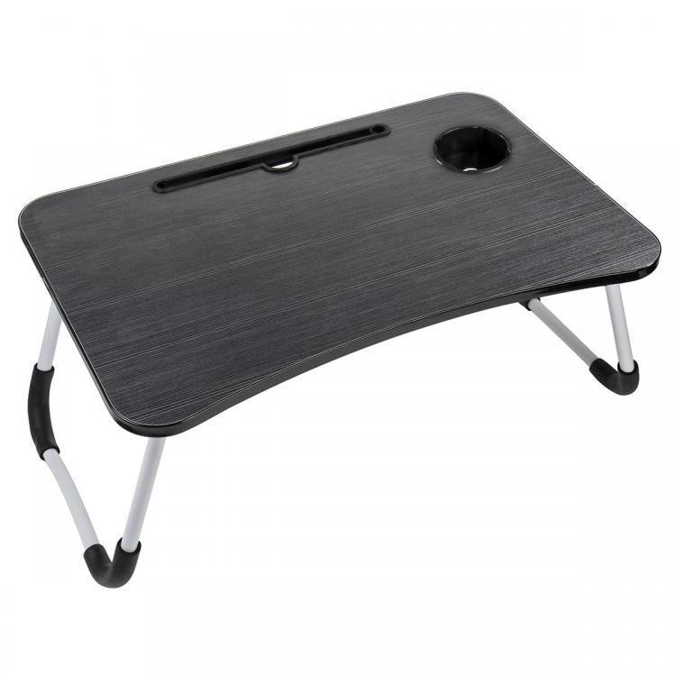 Tavolino Pieghevole Da Letto Vassoio Colazione Studio Per Pc Notebook Legno Nero