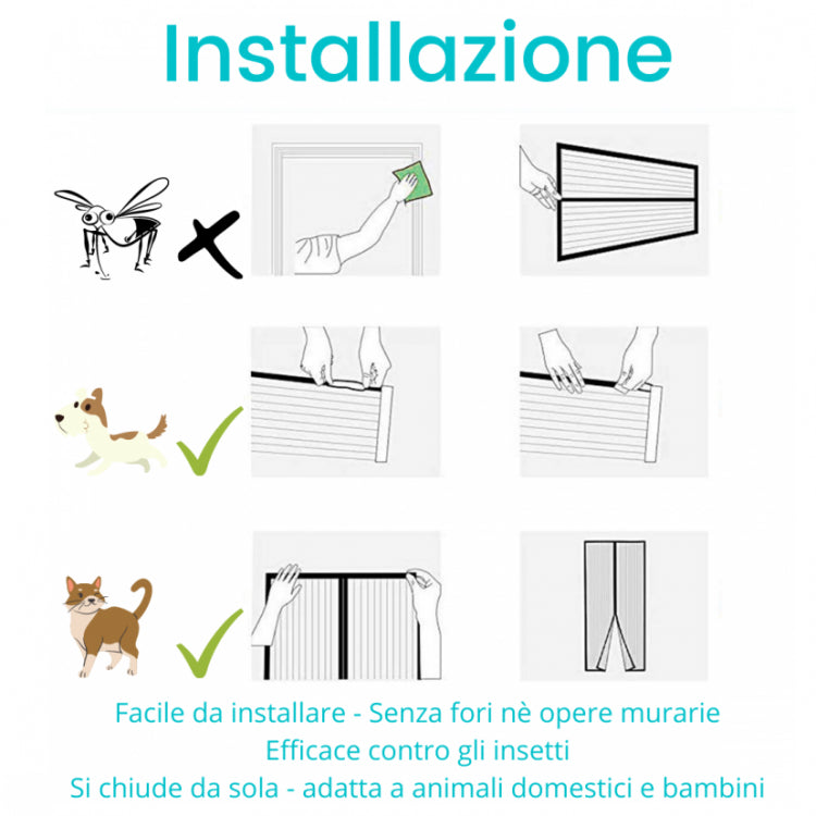 Zanzariera Magnetica 90X210 Tenda Per Porte Finestre Universale Calamita Bianca